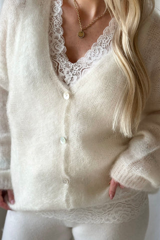 Coziness mohairneuletakki, luonnonvalkoinen