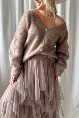 Coziness mohairneuletakki, taupe