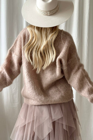 Coziness mohairneuletakki, taupe