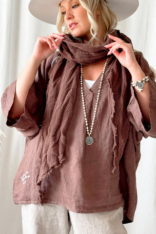 Crochet mesh scarf, coffee