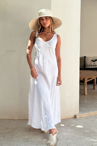 Cruise linen dress, white