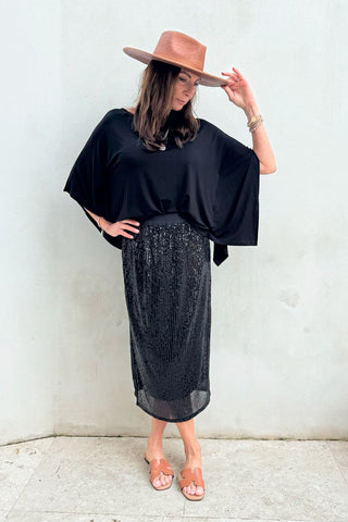 Cupid sequin pencil skirt, black