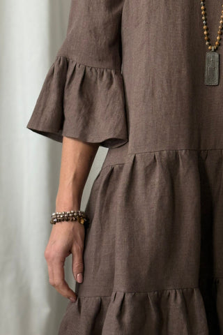 Daffodil linen dress, coffee