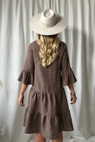 Daffodil linen dress, coffee