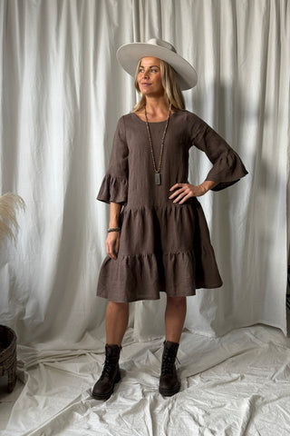 Daffodil linen dress, coffee