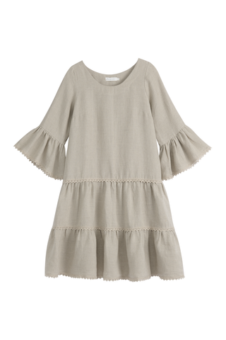 Daffodil linen dress, natural + natural lace