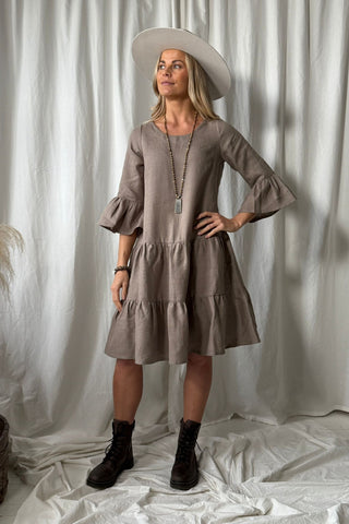 Daffodil linen dress, taupe