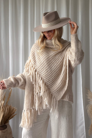 Della fringed alpaca blend scarf, beige