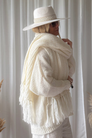 Della fringed alpaca blend scarf, off white