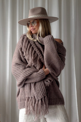 Della fringed alpaca blend scarf, taupe