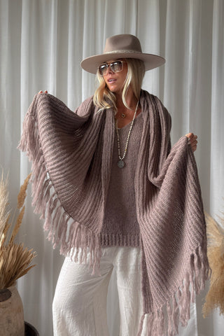 Della fringed alpaca blend scarf, taupe