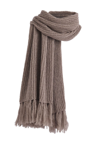 Della fringed alpaca blend scarf, taupe