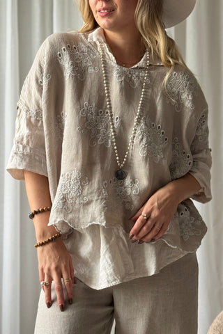 Delphie brodeerattu pellavapaita, cashmere