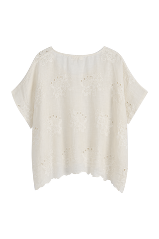 Delphie embroidered linen blouse, vanilla