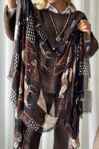 Derby horse bamboo scarf, dark