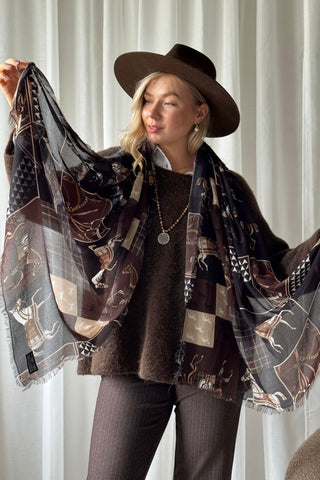 Derby horse bamboo scarf, dark