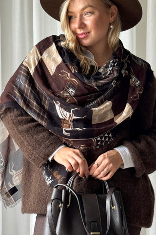 Derby horse bamboo scarf, dark