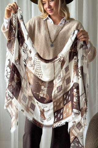 Derby horse bamboo scarf, light