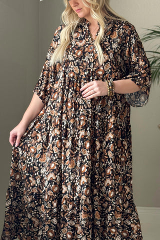 Elena viskoosimekko, musta-ruskea