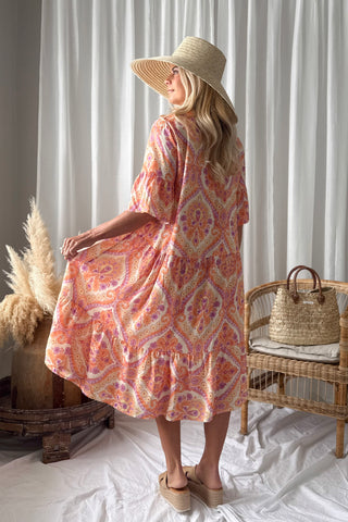 Elena viskoosimekko, ibiza coral