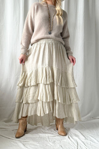 Elixir frill linen skirt, sand