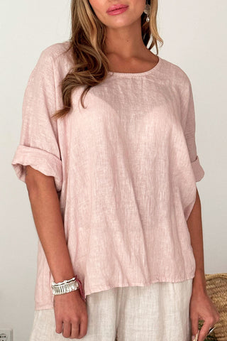Emery linen top, light pink