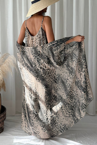 Emika silk-viscose kimono, soft leo print