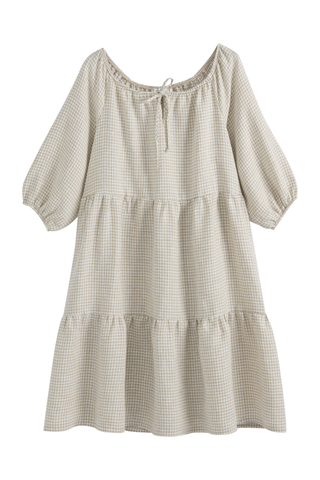 Emilia long pellavamekko, beige check