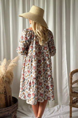 Emilia puuvillamekko, off white cottage floral