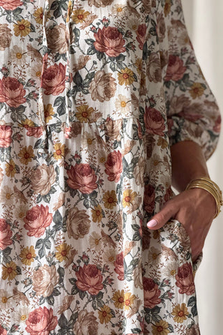 Emilia puuvillamekko, off white cottage floral
