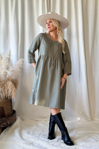 Emma linen dress, camo