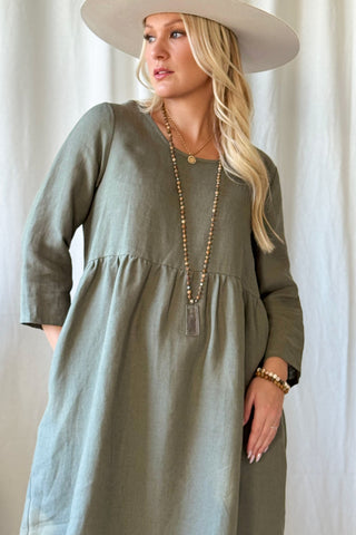 Emma linen dress, camo