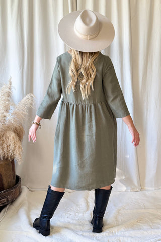 Emma linen dress, camo
