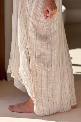 Esme mesh linen kaftan, beige stripes