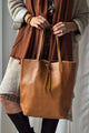 Essential tote leather bag, cognac