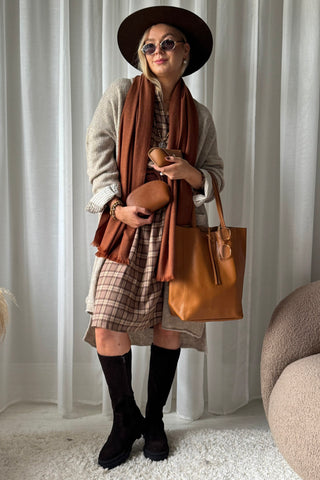 Essential tote leather bag, cognac