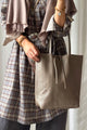 Essential tote leather bag, taupe