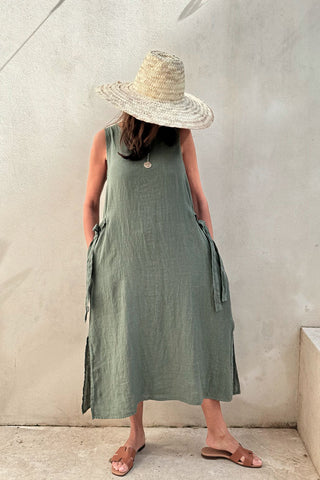 Estella linen dress, camo green
