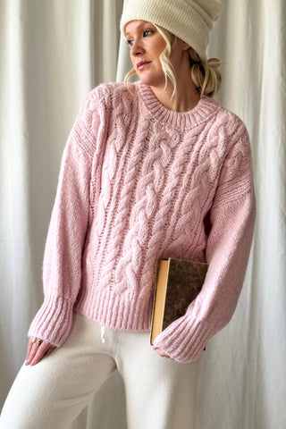 Faustine cable knit jumper, baby pink
