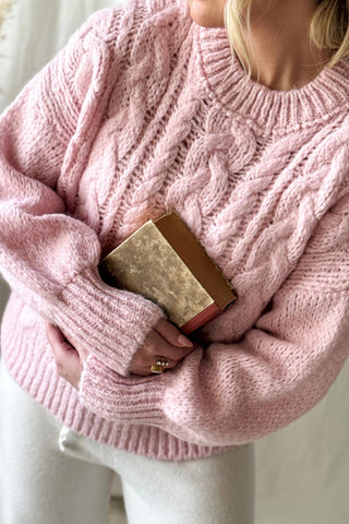 Faustine cable knit jumper, baby pink