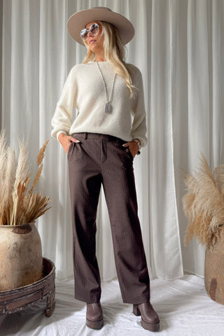 Fenja pants long, brown striped