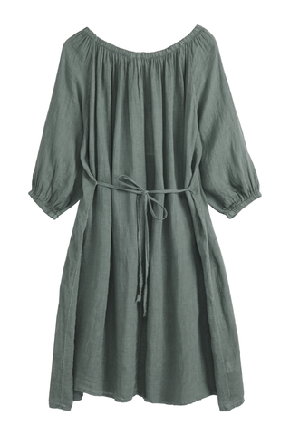 First Love linen dress, camo