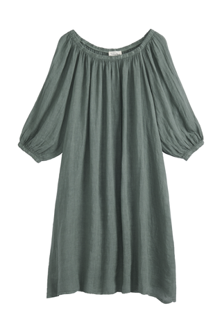 First Love linen dress, camo