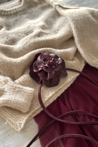 Fleur leather belt, red wine