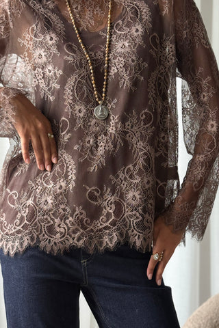 Florence Lace blouse, coffee