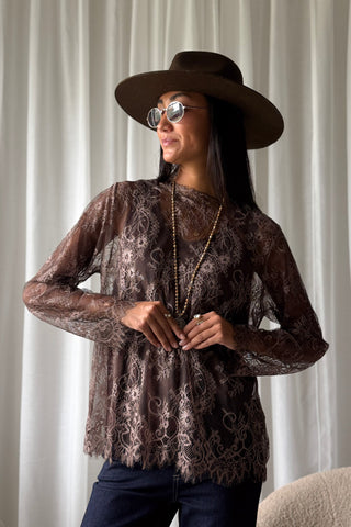 Florence Lace blouse, coffee