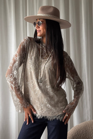 Florence Lace blouse, taupe