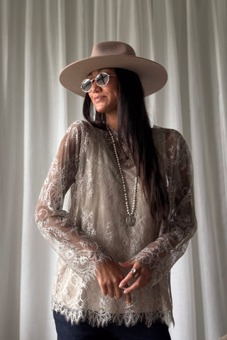 Florence Lace blouse, taupe