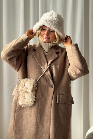 Furry phone bag, beige