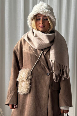 Furry phone bag, beige